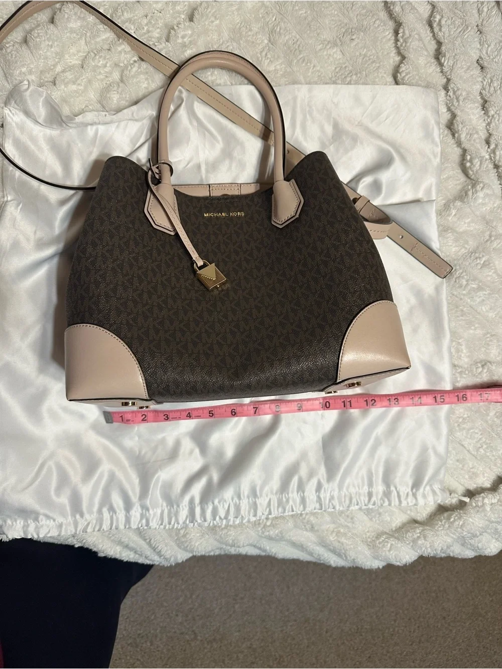 Michael Kors Dark Brown Monogram Tote with Blush Trim